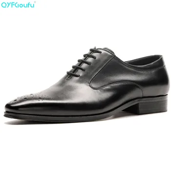 

QYFCIOUFU High Quality Genuine Leather Men Formal Shoes Party Pointed Toe Dressy Weddings Famous Luxury Brand Men Dress Shoes