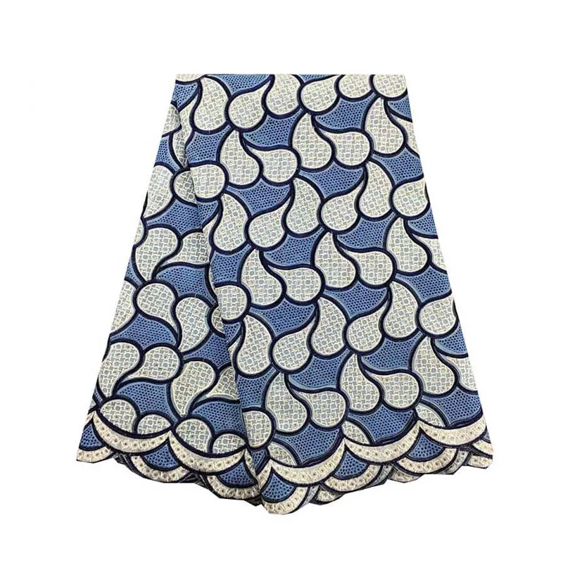 

African Swiss Lace Fabrics High Quality For Women 100% Cotton Fabric 055 Sky Blue Swiss Voile With Stones In Switzerland