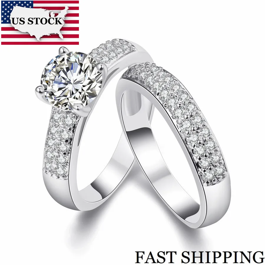 

US STOCK Uloveido 2 Pcs Wedding Crystal Couple Rings for Men and Women Gifts Jewellery Friendship Ring Bijouterie Ringen KR005