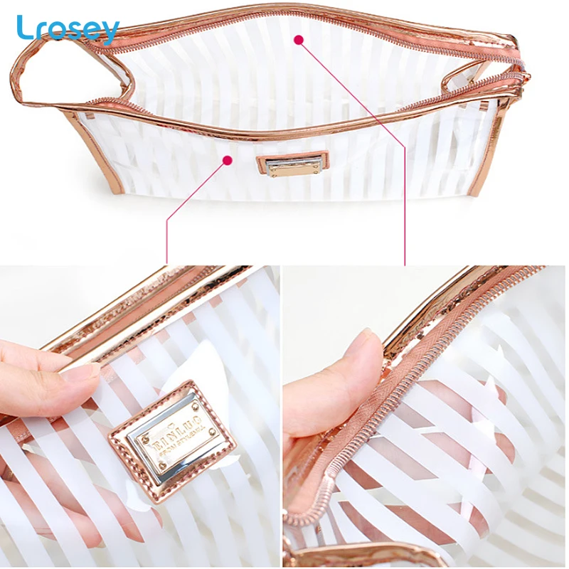 Korean Stripe Makeup Organizers Transparent Waterproof Washing Bag PVC Cosmetic storage bags Fitness bath travel cosmetic bag