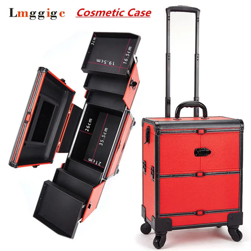 Us 120 45 27 Off Makeup Artist Toolbox With Rolling Cabin Cosmetic Bags Wheel Trolley Nails Make Up Case New Beauty Box Travel Luggage Suitcase In