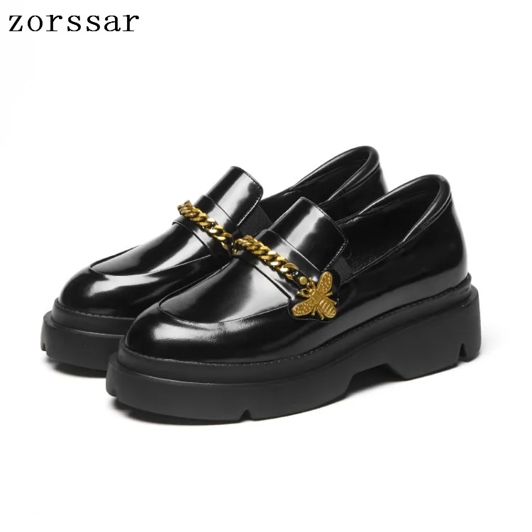 

Zorssar 2019 Autumn women flat platform shoes ladies Genuine Leather flat shoes women slip-on casual shoes moccasins creepers