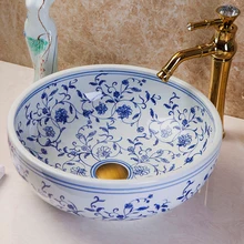 Цзиндэчжэнь ручкий краский ремесло синяя и белая керамическая ванная комната Умывальник, Раковина