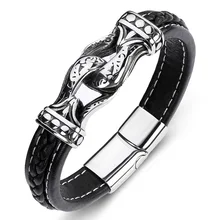 Мужской кожаный браслет под старину браслеты из натуральной кожи Нержавеющая сталь подвеска «наручники» браслет европейский и американский Лидер продаж 19/21/23 см