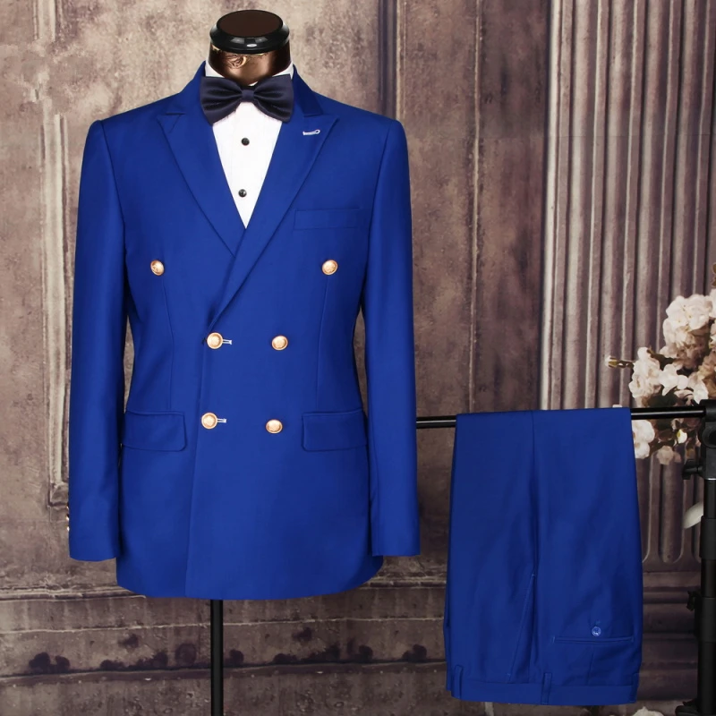 2017 Custom Made Royal Blue Groom Tuxedos Double Breasted Mens Wedding