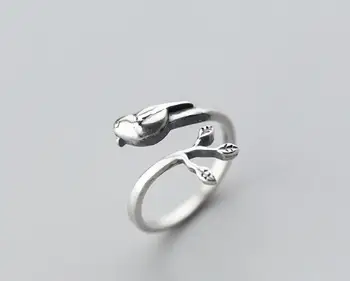 

NEW Authentic REAL. 925 Sterling Silver Animal Bird &Branch Leaf Ring adjust for love GTLJ1562