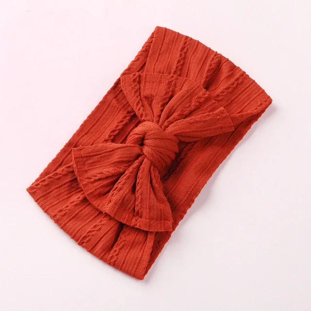 Jacquard Rib Wide Nylon Newborn Headband Knotted Bow Hair Band Braid Bows Baby Hair Accessories for Infants 27 Colors - Цвет: Оранжевый