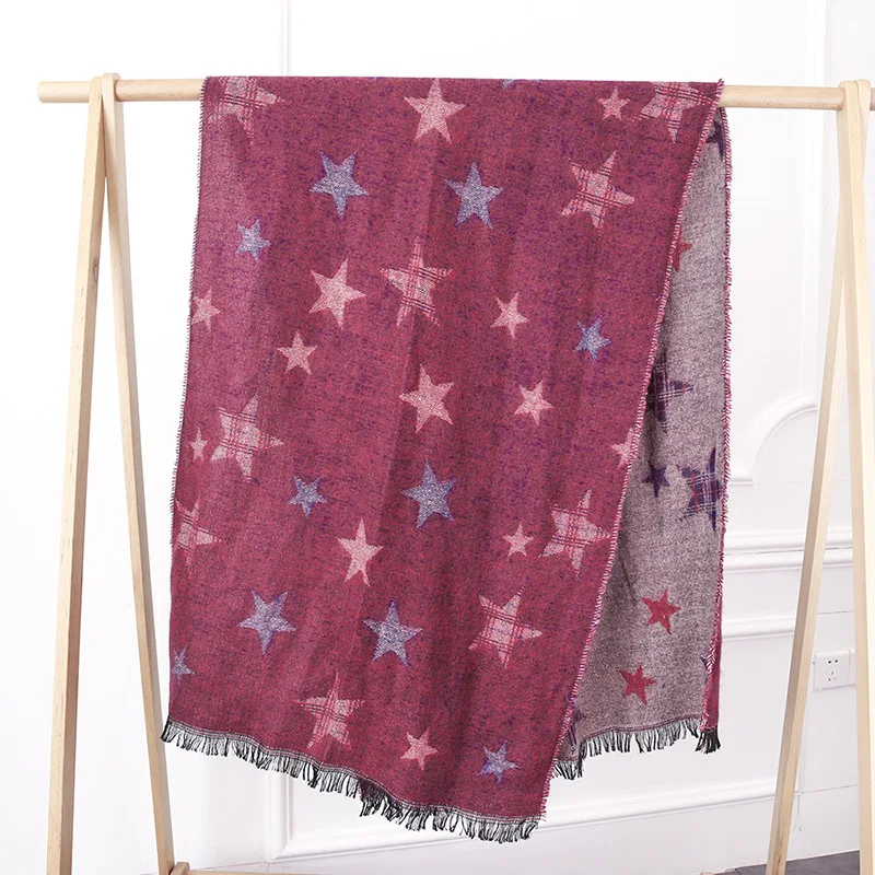 Fashion Women Pentagram Scarf Soft Tassel Cashmere Shiny Scarves Elegant Shawls Autumn Winter Scarves Female Solid Wrap Foulard
