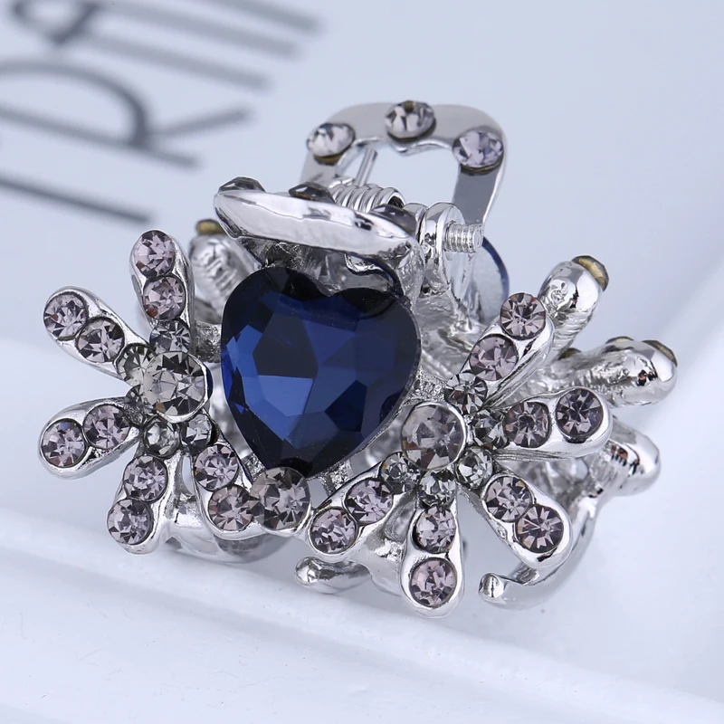 TDQUEEN Small Size Metal Crystal Hair Claw Clips Antique Silver Plated