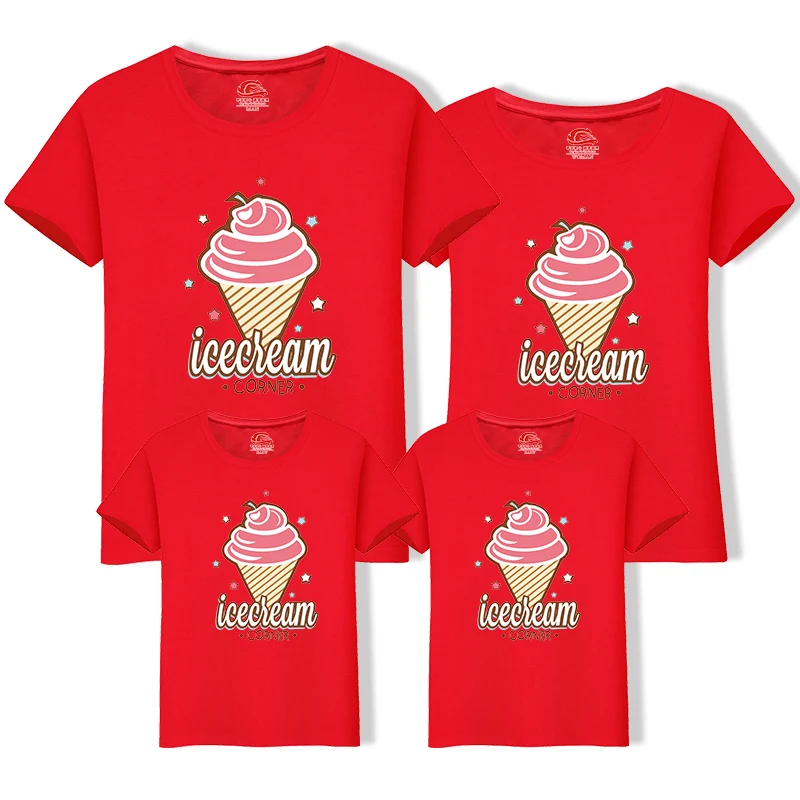 New short sleeve family t-shirts summer tops ice cream printed mother father baby cotton shirt tees family look matching clothes