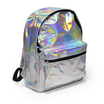

Girl's Sliver Holographic Laser Leather Backpack Travel Casual Satchel School Bag for Teenager Girls Mochilas