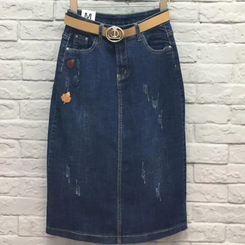 Плюс размеры 3XL стрейч джинсовая юбка для женщин демисезонный разделение прямые джинсовые юбки модульная юбка