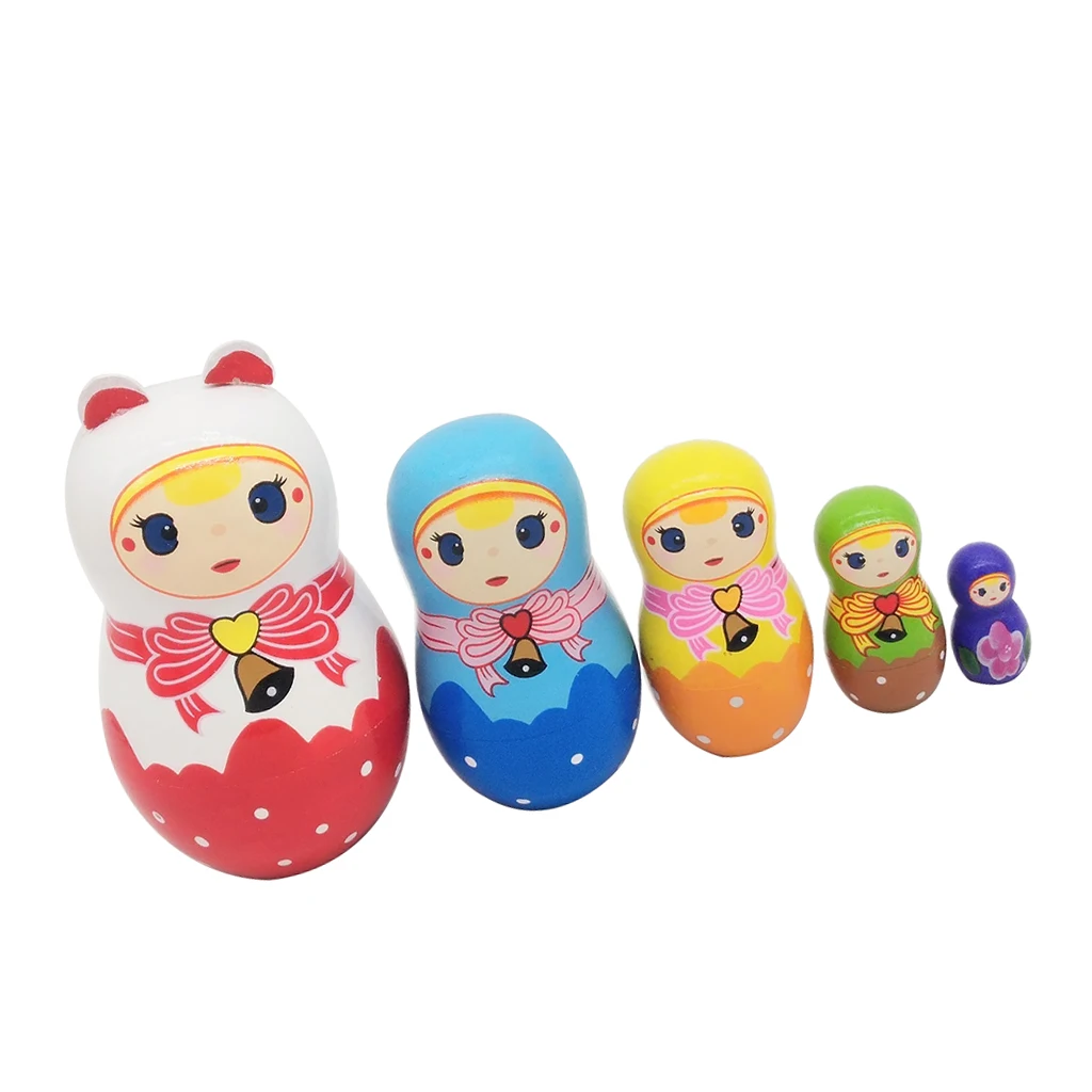5Pcs Beautiful Handmade Wooden Russian Nesting Dolls, Girl Matryoshka Dolls Stacking Dolls Set