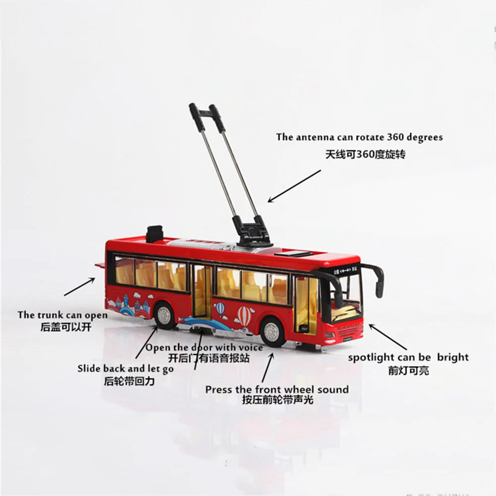 

Alloy sightseeing bus model 1/32 trolley bus diecast tram bus vehicles car toy light & sound collections kids toys