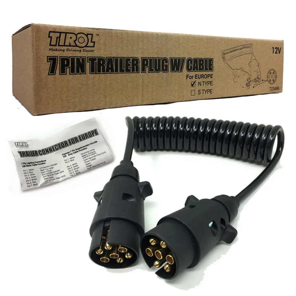 TIROL 7-контактный Пластик Plug черный проводов прицепа пружинный кабель разъема 12 n-типа X2 12N Вилки 150 см T23489b