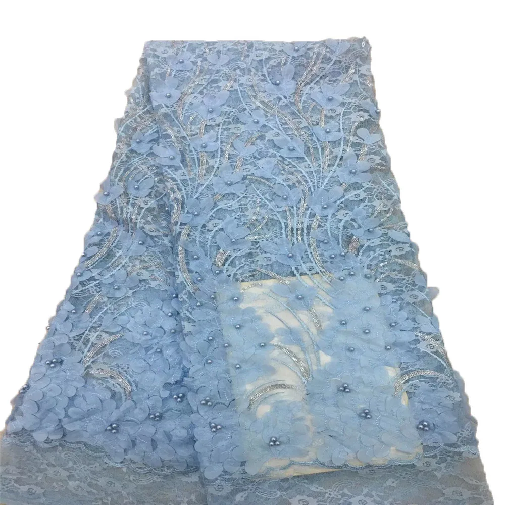 

5 yards African 3D net lace fabric for clothes 2018 latest Nigerian Embroidery beaded mesh tulle lace fabric HX391-2