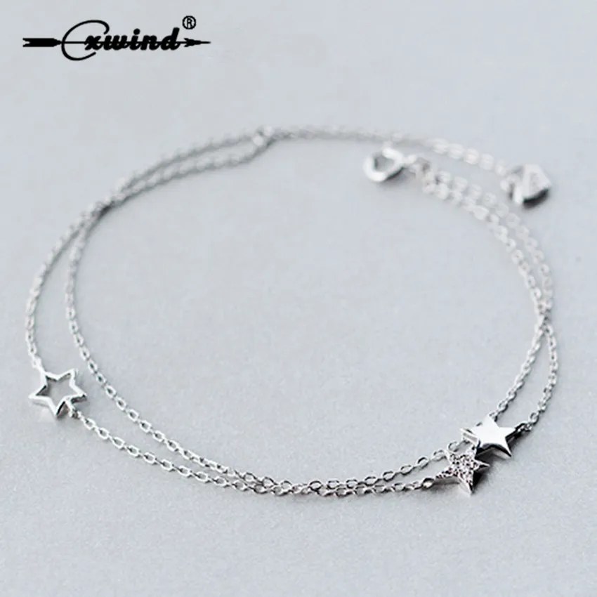 Cxwind Многослойные Серебро 925 полые звезда Браслеты и браслеты новая мода Pentagram браслет для Для женщин манжеты вечерние подарок