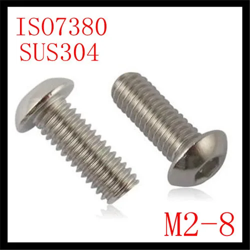 

200pcs/lot Stainless Steel 304 ISO7380 M2*8 Pan Head Hex (hexagon)Socket Machine Screw