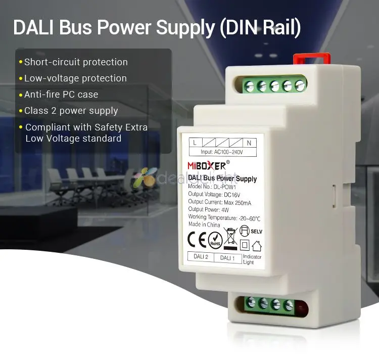 Miboxer DALI 25 Вт RGB+ CCT светодиодный светильник DL-DOW25 совместимый DP3 Сенсорная панель DL-POW1 din-рейка DALI автобус блок питания