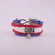 Drop Shipping Unisex Infinity National Flag Bracelet Heart Charm Leather Bracelet & Bangles for Women Men Jewelry vintage heart crown flag waterdrop bracelet for women