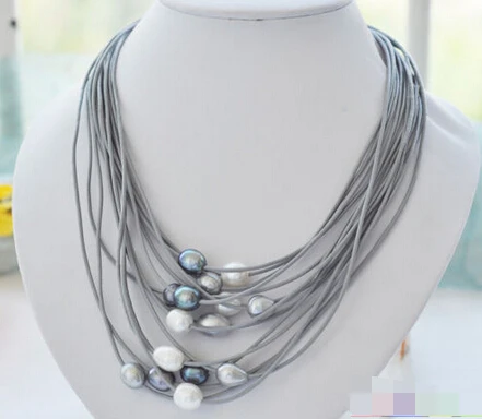 

song voge gem nanJ0464 white black rice pearl gray leather necklace