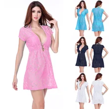 Пляжные саронги закрывающие Купальники Глубокий v-образный Вырез Летняя Пляжная одежда пляжное платье туника купальный костюм женский белый розовый черный синий купальник