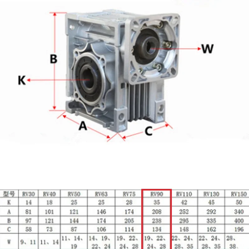 NMRV090 червячный редуктор 7,5: 1-100: 1 Передаточное отношение червячный редуктор 19 мм/24 мм/28 мм Входной вал 90 градусов Редуктор Скорости RV090