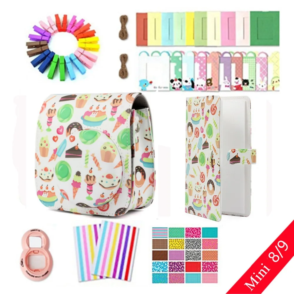 

8 in 1 Accessories Design Pattern Case Bag Photo Frame Camera Stickers Wall Frame Clip with Rope for Fujifilm Instax Mini 8 9