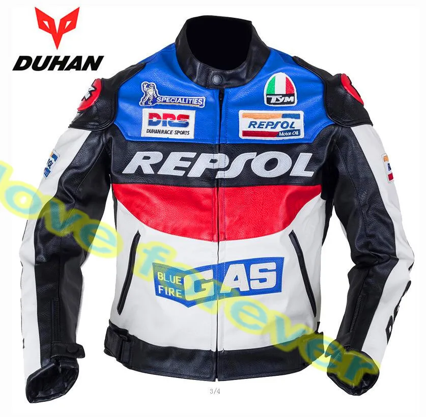 DUHAN moto GP moto rcycle REPSOL гоночная кожаная куртка VS02 оранжевый синий M L XL XXL 3XL хорошая кожа pu Сделано высокое качество Топ serv - Цвет: blue