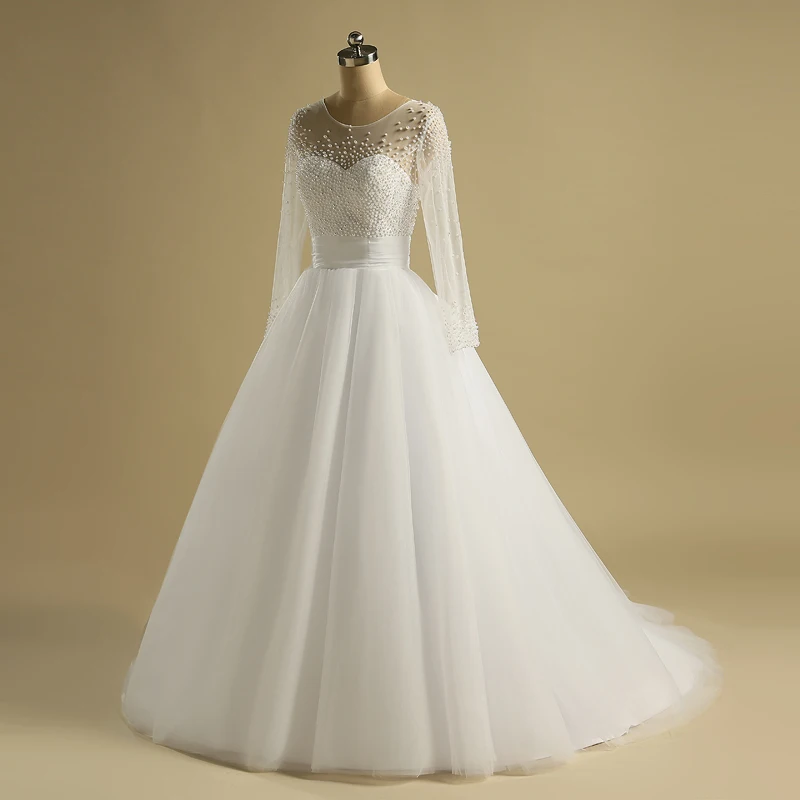 QQ Lover жемчуг бисером Vestido De Noiva иллюзия свадебное платье бальное платье свадебное платье