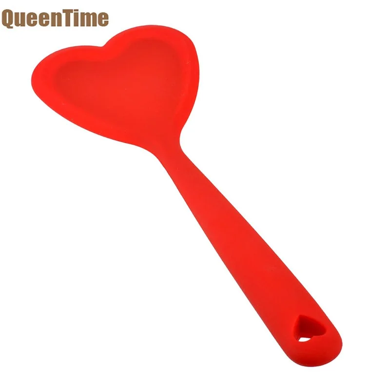 

QueenTime Creative Silicone Cooking Utensil Red Heat Shape Turners Fried Steak Spatula Lovely Kitchen Accessories Heat Resistant