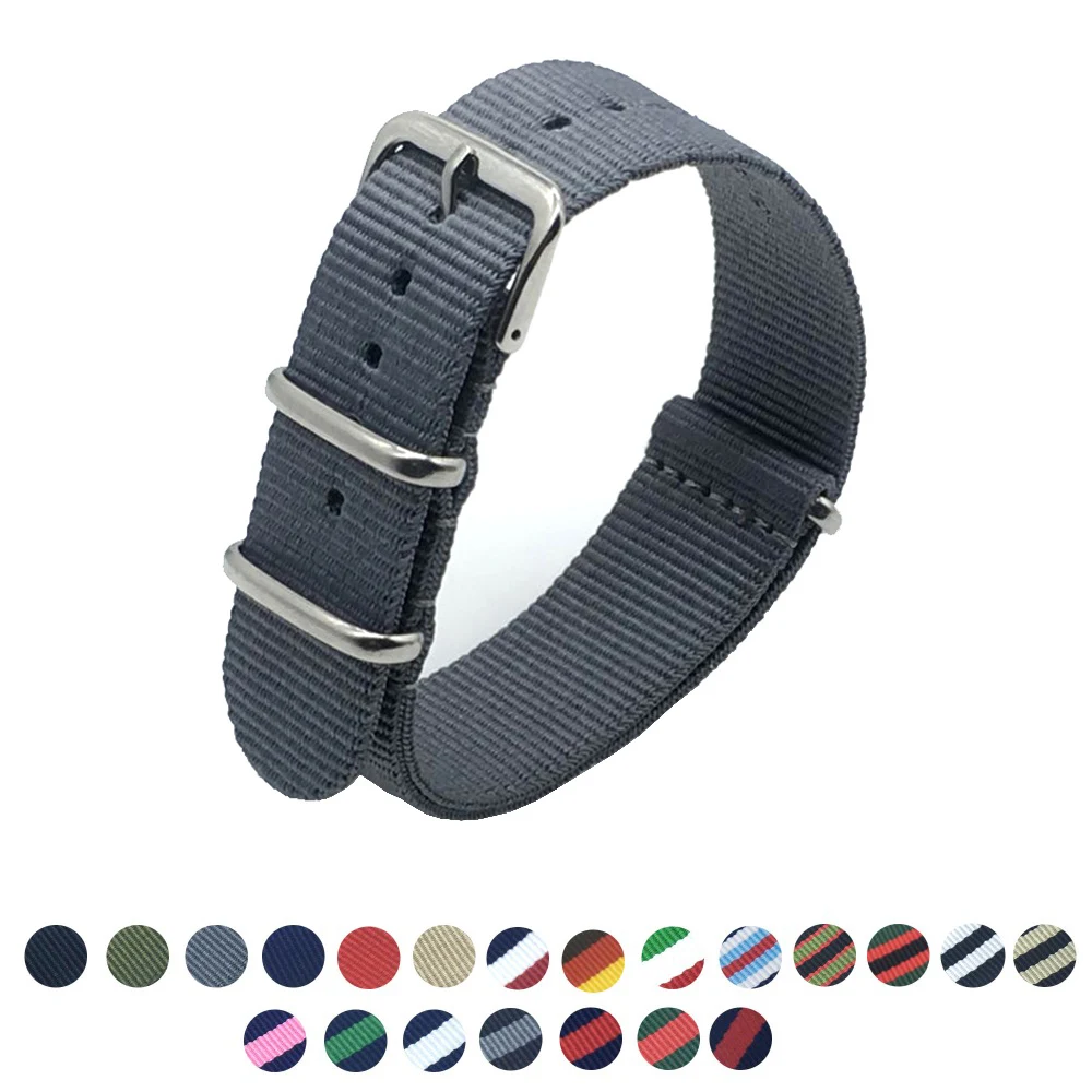 

1pcs 18 20 22mm Brand Army Sport nato fabric Nylon strap accessories Bands Buckle belt For 007 James bond Watch Bracelet black
