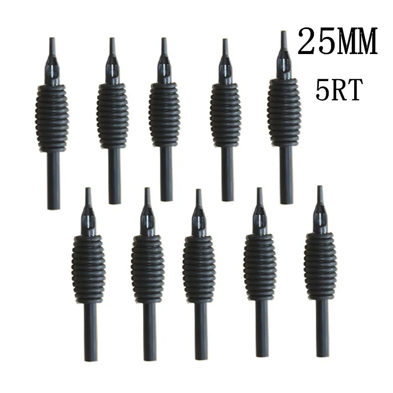 

YILONG 10 PCS NEW 25mm 5RT Disposable Silicone Black Tattoo Grips Tips and Grip with Tip