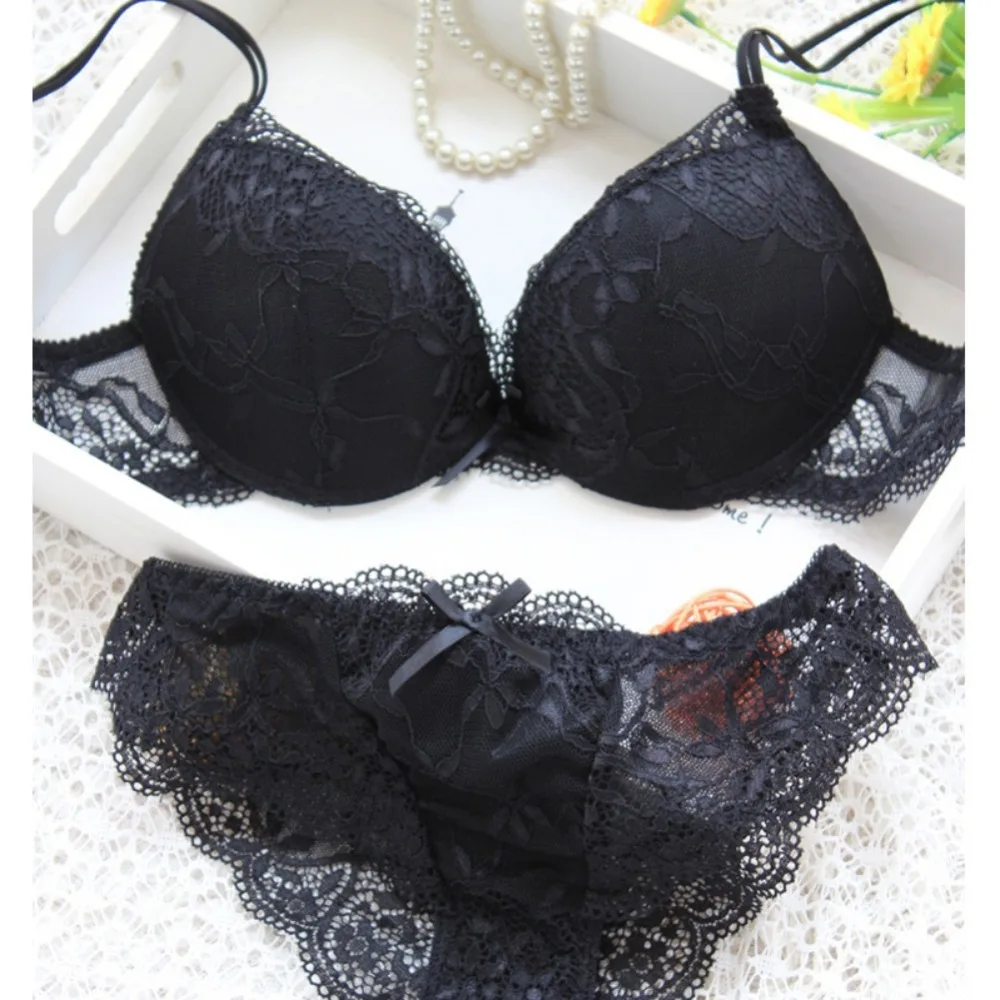 

ETOSELL Sexy Lace Floral Push Up Bras Panties Sets Hollow Sweet Transparent Comfy Fit Bow Twist Underwear Sleepwear Bra Suits