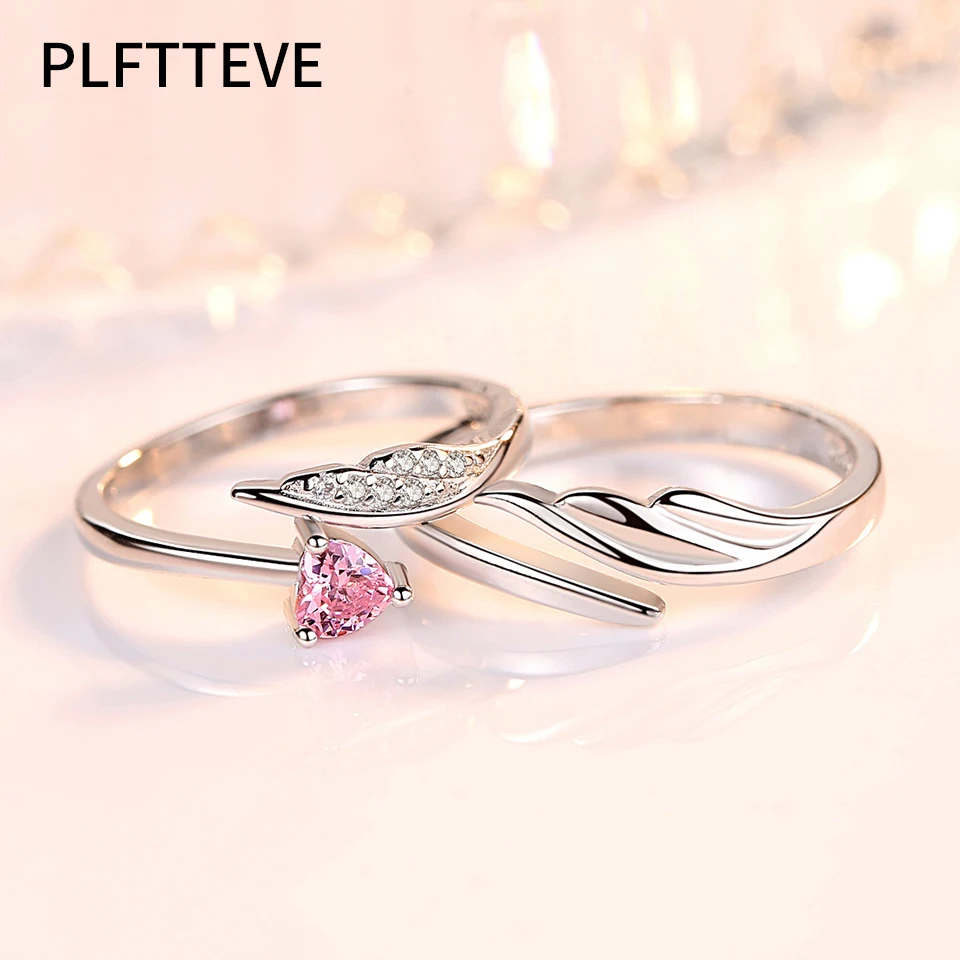 ЦИРКОНИЕВЫЕ кольца с крыльями в виде сердца для влюбленных женщин и мужчин, серебряные Регулируемые кольца с открытым носком для мужчин и женщин, обручальное кольцо, модное ювелирное изделие