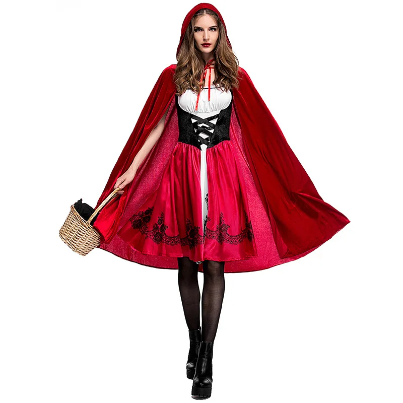 Взрослый красная избавление с капюшоном Косплэй Disfraces Хеллоуин костюм COS Фэнтези экзотические платье Одежда для Для женщин S-XL