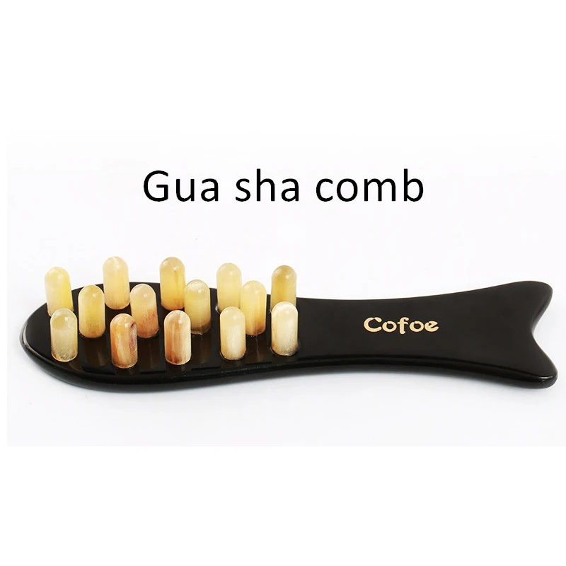 Cofoe gua sha расческа для массажа ногтей расческа типа рыбы Рог яка Меридиан расческа для массажа головы инструмент для массажа шеи головы Акупрессура комплект Guasha