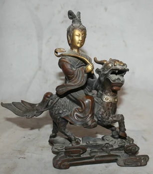 

bi001374 11' Chinese Buddhism Bronze Kwan-yin Guan Yin Goddess Ride Kylin Beast Statue