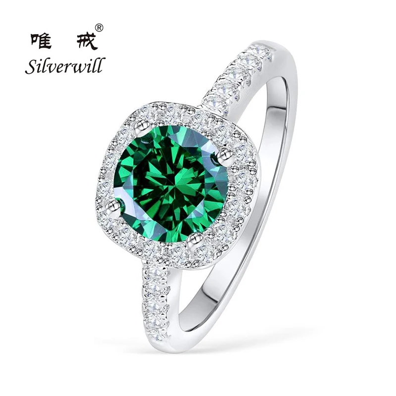 

Silverwill 925 sterling silver 1.5 carat simulated emerald engagement ring femme 2019 Moissanite rings special gift bridal jewel