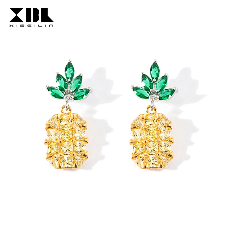 

925 Silver Needle Yellow Pineapple Personality Female Fashion Pop Temperament Pendant Earrings