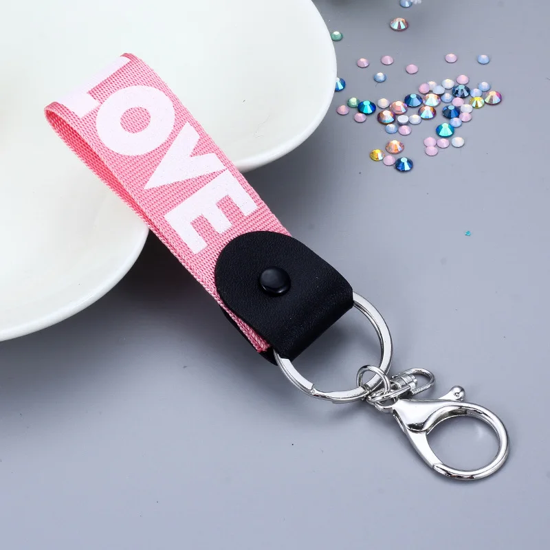 Metal Keyring Couple Key Holder Letter Love Smile Ribbon Rope Woven Keychain Auto Key Cover Gift
