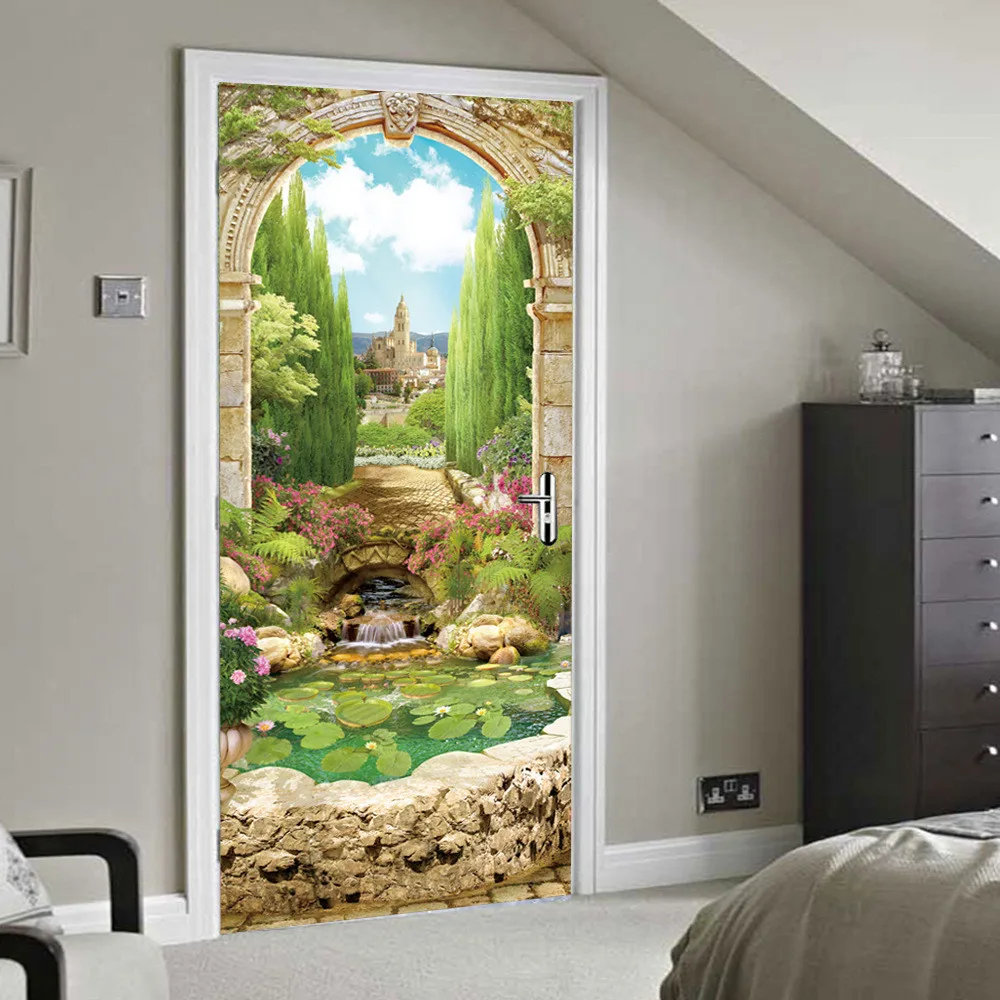 77*200 см 3D итальянские арки двери Стикеры ПВХ самоклеющиеся двери обои для гостиной спальни домашний Декор водонепроницаемый плакат