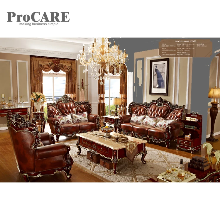 luxury solid wood 1 + 2 + 3 leather sofa set with center table and good quality - 6810 luxury solid wood 1 + 2 + 3 leather sofa set with center table and good quality - 6810
