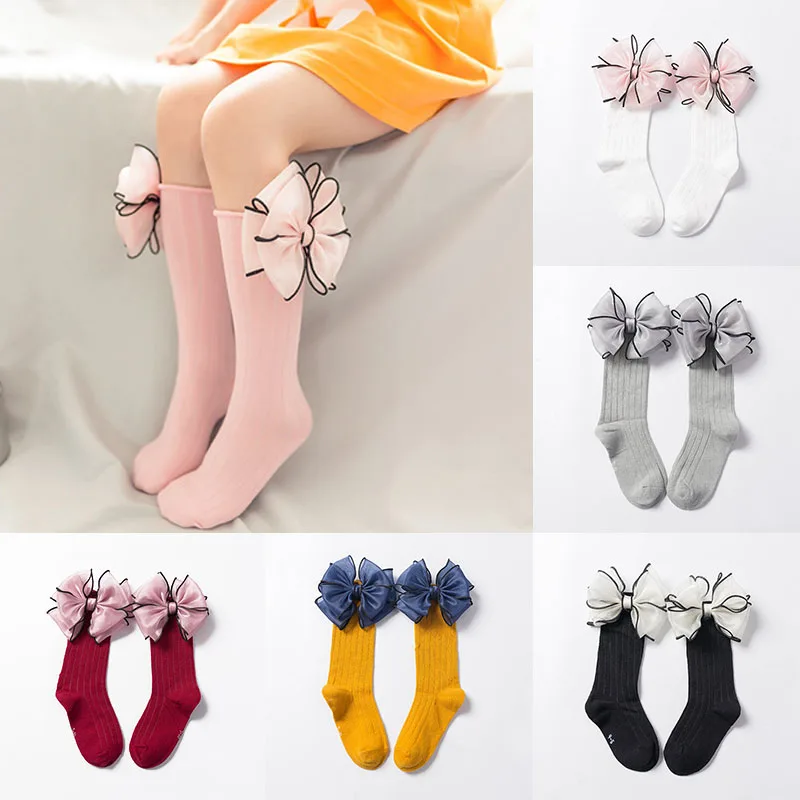 Модные детские носки с бантом, носки для маленьких девочек, Хлопковые гольфы для малышей, гетры для малышей, носки для малышей, Sokken