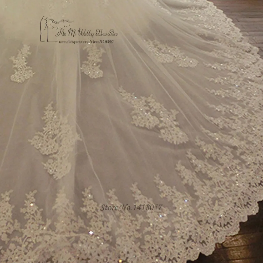 Роскошное Свадебное платье с длинным шлейфом Vestido de Renda Casamento, свадебное платье принцессы, кружевное свадебное платье с блестками и длинным рукавом
