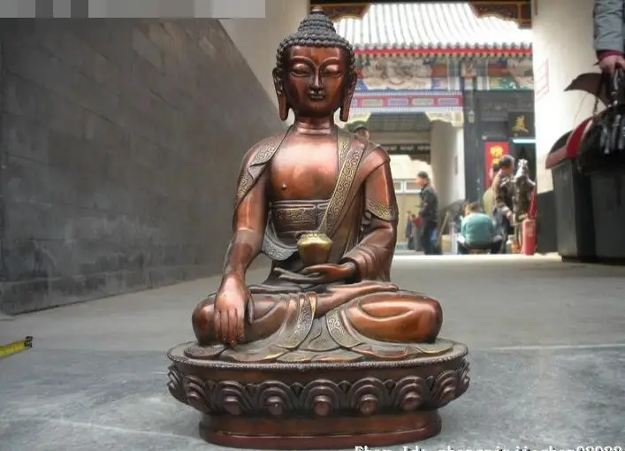 

Chinese Tibet Buddhism Temple Sakyamuni Buddha Red Bronze carve Tathagata Statue