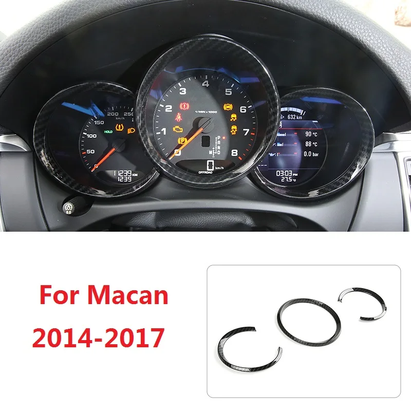 3 шт. ABS автомобильный измеритель кольцевая крышка наклейка для Porsche Macan внутренние тюнинговые молдинги отделка - Название цвета: Carbon Fiber Printed