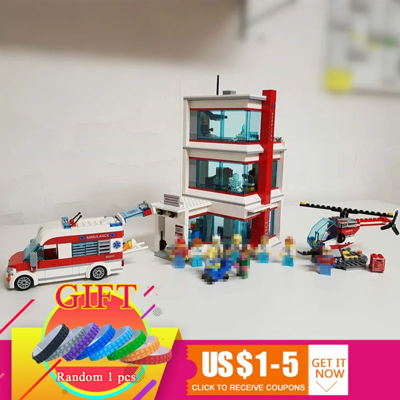 

02113 964Pcs City Series The City Hospital Set Compatible with 60204 Building Blocks Bricks Educational Kids Toys Gifts