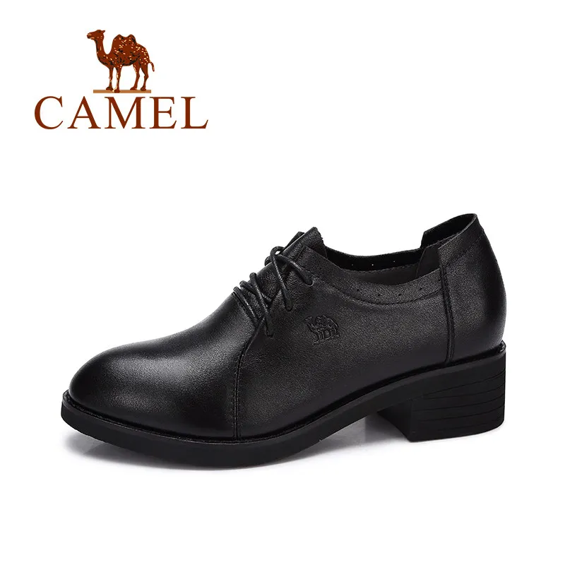 

CAMEL Autumn New Ladies Pumps Casual Fashion Women British Retro Genuine Leather Shoes Low Heels Woman Round Head Lace Shoes