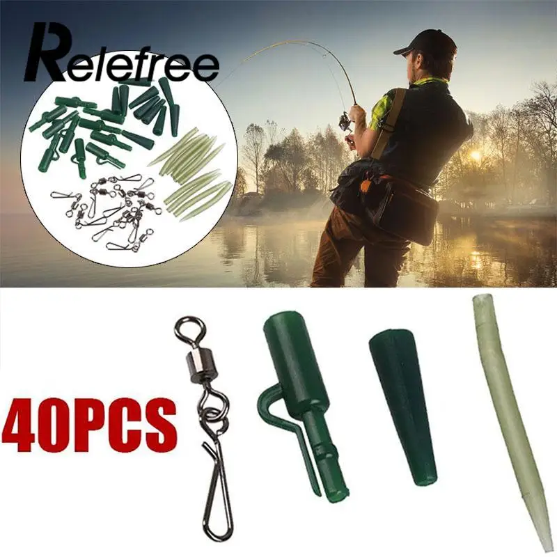 

Relefree 40pcs/set Fishing Quick Change Swivels Carp Lead Clips Tackle Tail Cones Sleeves